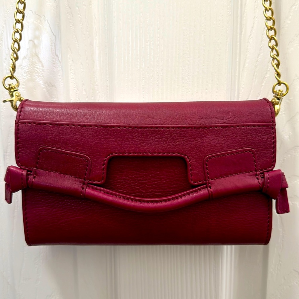 Red leather Foley + Corinna shoulder bag or clutch w/detachable chain